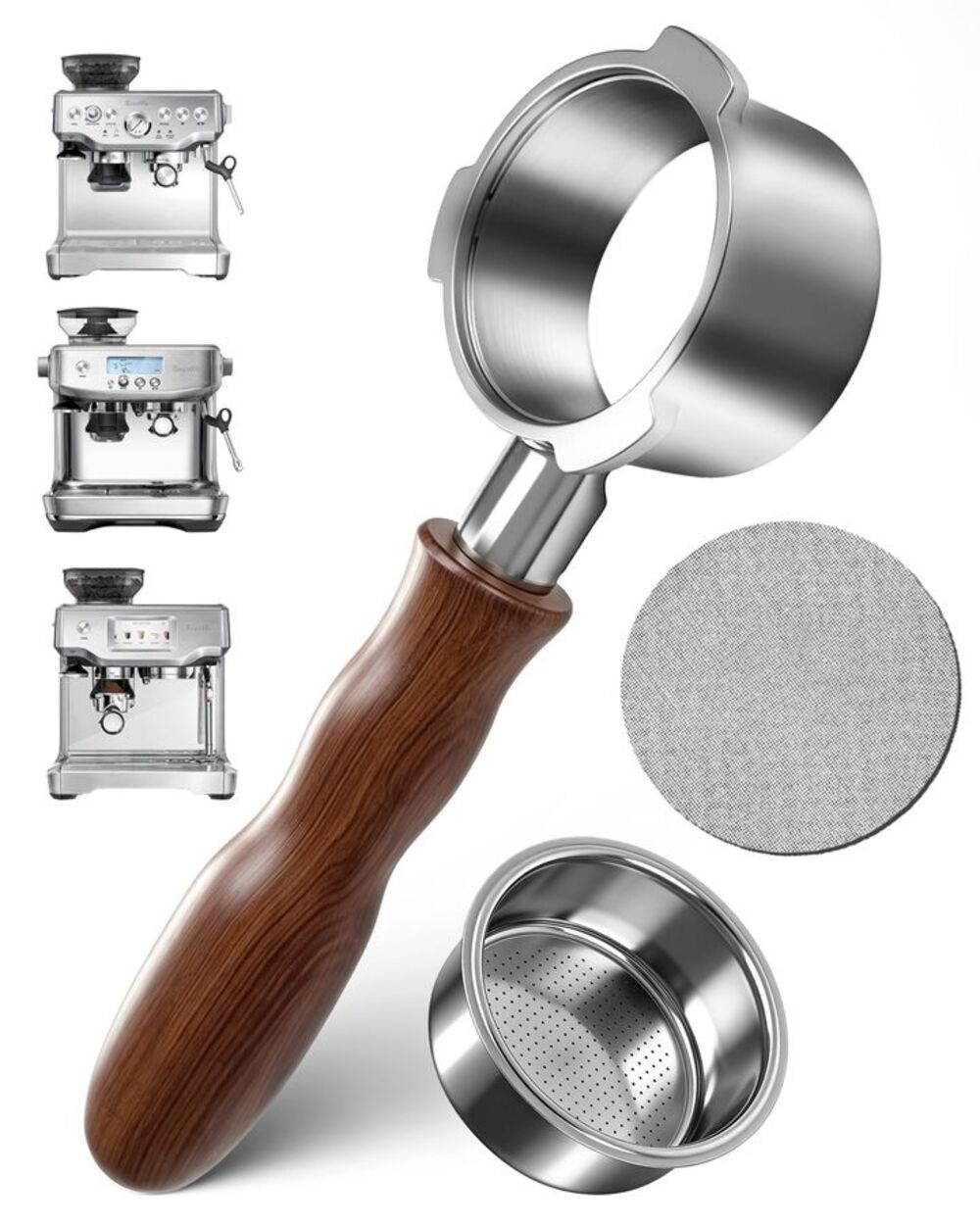 54mm Bottomless Portafilter Breville Espresso Machine Walnut Handle Puck Screen